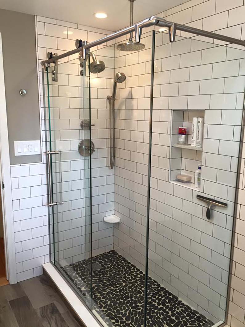 Glass shower in bathroom bathroom designed by Weinstein Allentown Bath & Kitchen Design Services