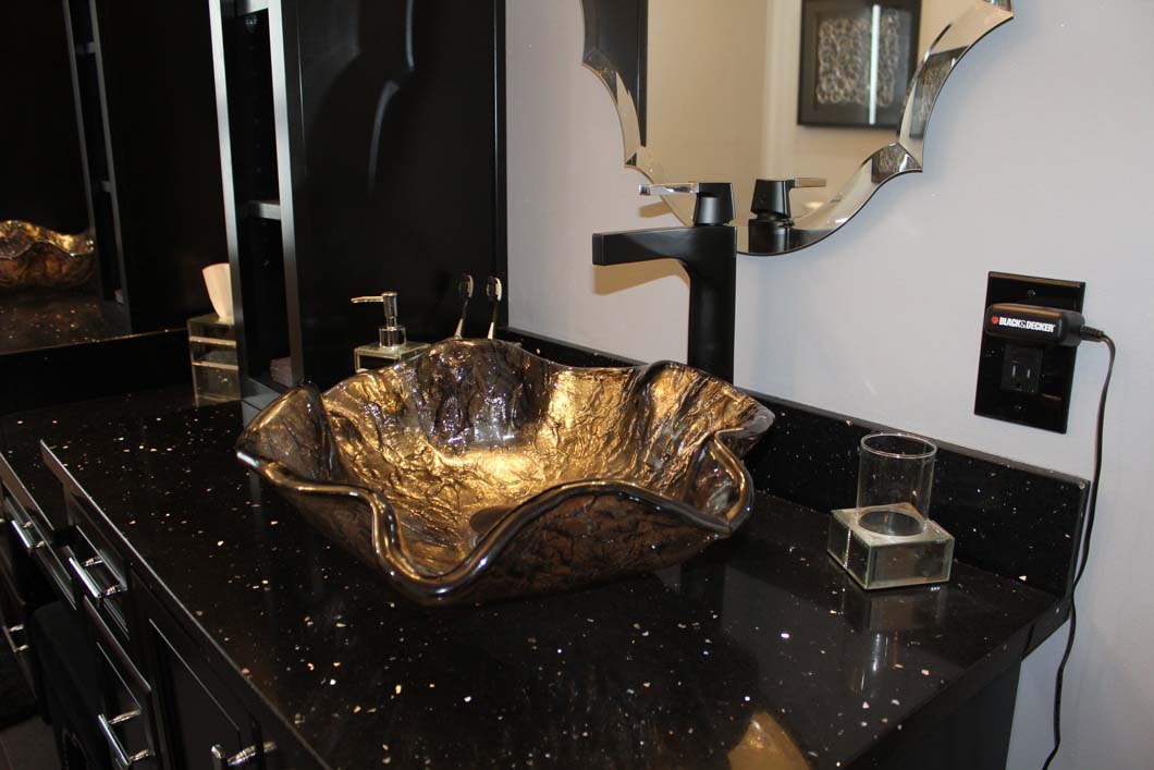 Fancy shell sink in bathroom designed by Weinstein Allentown Bath & Kitchen Design Services
