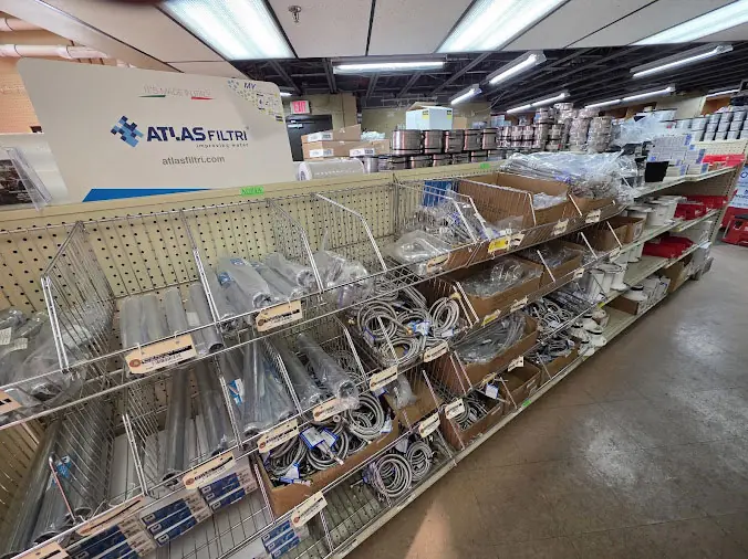Weinstein PLumbing Supply Allentown interior shelves stocked with stainless braided water lines
