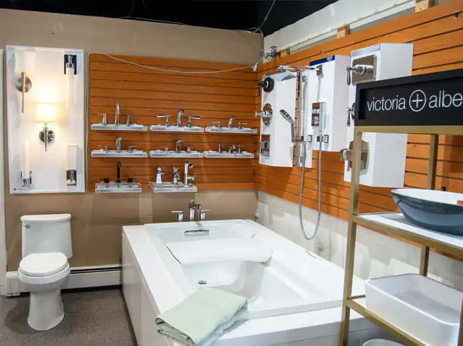 Bathtub and bathroom faucets in the Weinstein Allentown Bath & Kitchen Showroom
