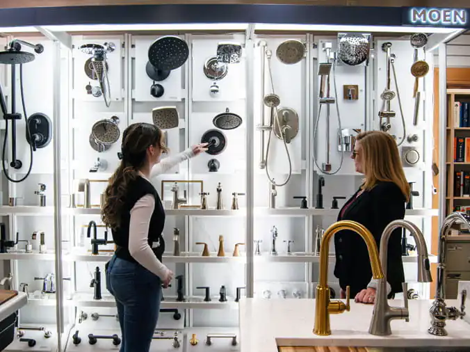 Client plumbing consultation at Weinstein Allentown Bath & Kitchen Showroom